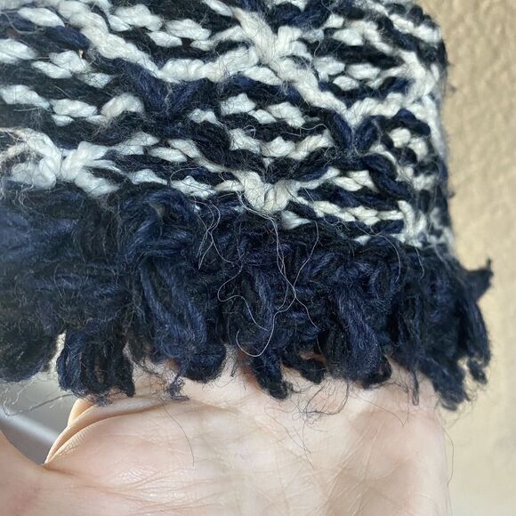 Zara Sweater CoatIigan Blue White Oversized Jacquard Fringe Open Duster boho - Picture 5 of 12